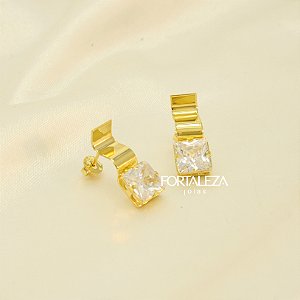 Brinco Ondulado com Zircônia Cristal Banhado a Ouro 18k
