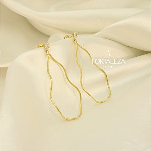 Brinco Gota Ondulado com Zircônia Banhado a Ouro 18k