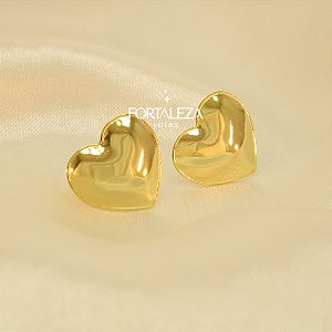 Brinco de Coração Polido Banhado a Ouro 18k