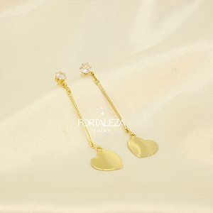 Brinco Pêndulo com Coração Chapeado Banhado a Ouro 18k