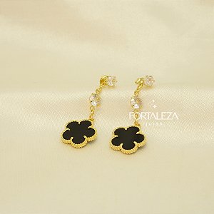 Brinco de Flor Resinada com Zircônia Banhado a Ouro 18k
