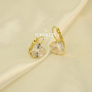 Brinco de Coração com Zircônia Cristal Banhado a Ouro 18k