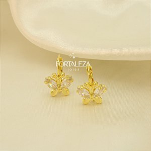 Brinco de Borboleta com Zircônia Cristal Banhado a Ouro 18k