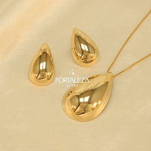 Conjunto de Gota Abaulada Banhado a Ouro 18k