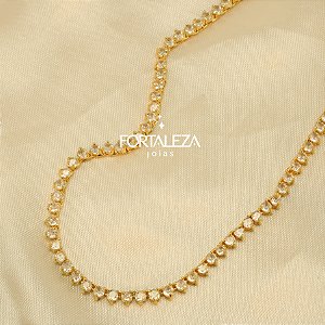 Gargantilha Cravejada em Zircônia Cristal Banhado a Ouro 18k