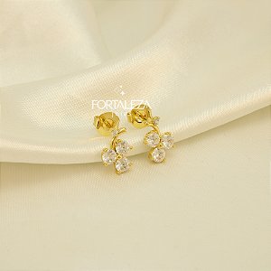 Brinco Cacho de Uva com Zircônia Cristal Banhado a Ouro 18k