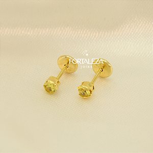 Brinco de Zircônia Safira Amarela Banhado a Ouro 18k