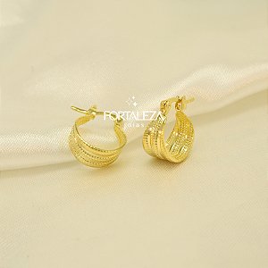 Brinco Argola Texturizado Fecho Italiano Banhado a Ouro 18k