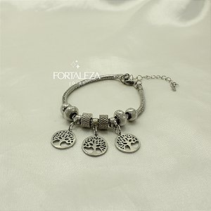 Pulseira com Berloques Árvore da Vida em Aço Inox