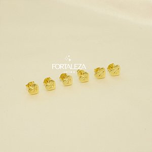 Brinco em Trio Coração Texturizado Banhado a Ouro 18k