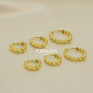 Brinco Argola em Trio de Bolinha Banhado a Ouro 18k
