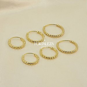 Brinco Argola em Trio Diamantado Banhado a Ouro 18k