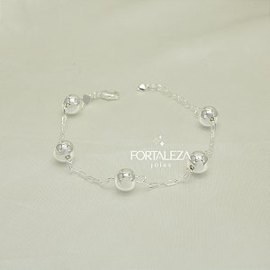 Pulseira de Bolinhas Polidas Banhado a Prata 925