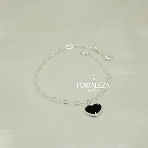 Pulseira com Pingente de Coração Banhado a Prata 925