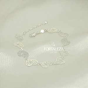 Pulseira de Corações com Design Floral Banhado a Prata 925