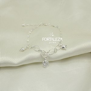 Pulseira com Pingentes de Coração Banhado a Prata 925