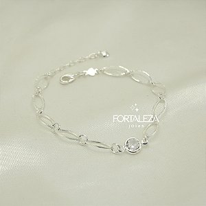 Pulseira de Elos Navete com Zircônia Banhado a Prata 925