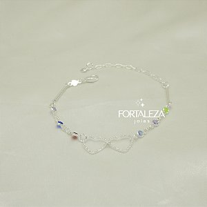 Pulseira de Corações Vazados e Zircônias Banhado a Prata 925
