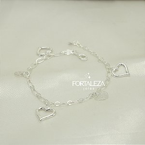 Pulseira com Corações Vazados Banhado a Prata 925