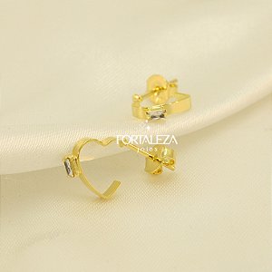 Brinco Argola Coração com Zircônia Banhado a Ouro 18k