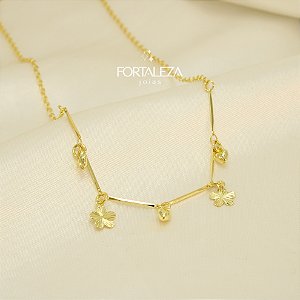 Gargantilha de Flores e Corações Banhado a Ouro 18k