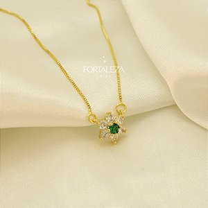 Gargantilha Flor de Zircônias Banhado a Ouro 18k