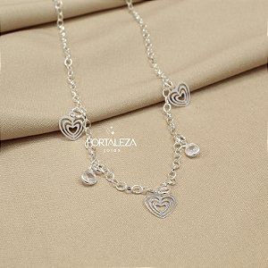 Gargantilha de Corações com Zircônia Banhado a Prata 925