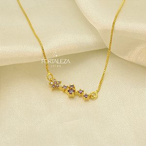 Gargantilha Flor com Detalhes de Zircônia Banhado a Ouro 18k