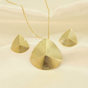 Conjunto Geométrico Texturizado Banhado a Ouro 18k