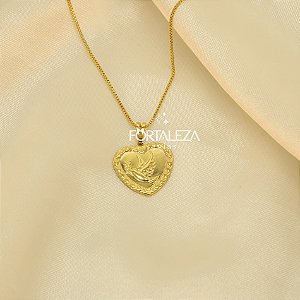 Gargantilha de Coração Espírito Santo Banhado a Ouro 18k
