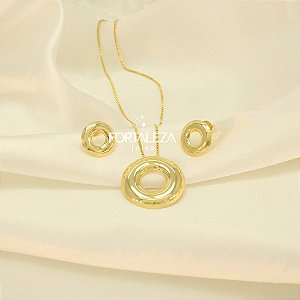 Conjunto Redondo Vazado Banhado a Ouro 18k