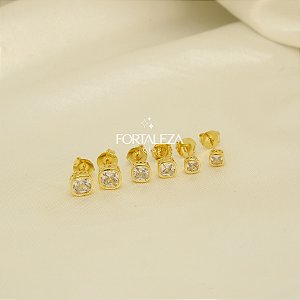 Brinco em Trio de Zircônia Cristal Banhado a Ouro 18k