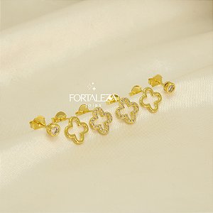 Brinco em Trio de Trevo com Zircônia Banhado a Ouro 18k