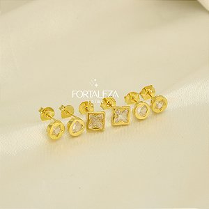 Brinco em Trio de Zircônia Cristal Banhado Ouro 18k