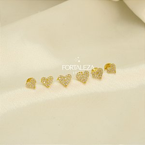 Brinco em Trio de Coração Cravejado e Banhado a Ouro 18k