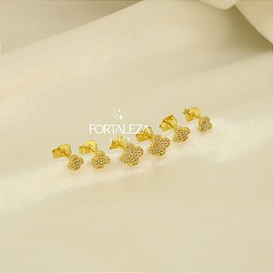 Brinco em Trio Trevo Cravejado e Banhado a Ouro 18k