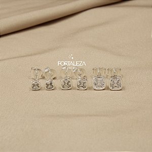 Brinco em Trio de Zircônia Cristal Banhado a Prata 925