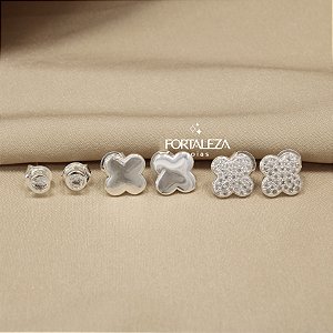 Brinco em Trio de Trevo com Zircônia Banhado a Prata 925