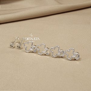 Brinco em Trio de Trevo com Zircônia Banhado a Prata 925