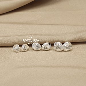 Brinco em Trio de Coração com Zircônia Banhado a Prata 925
