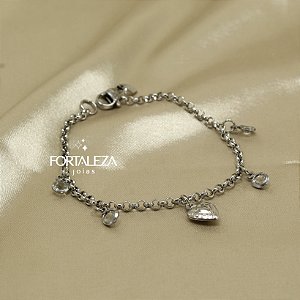 Pulseira de Coração com Zircônia Cristal em Aço Inox
