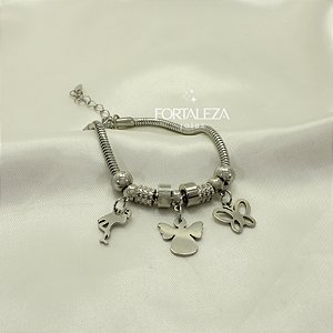 Pulseira com Berloques em Aço Inox