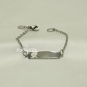 Pulseira com Plaquinha e Coração em Aço Inox
