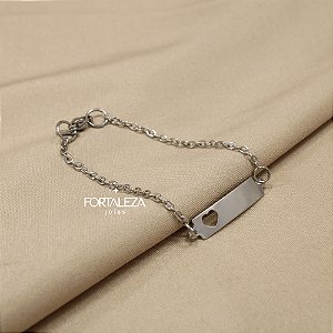 Pulseira com Plaquinha e Coração em Aço Inox
