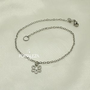 Tornozeleira com Pingente de Margarida em Aço Inox
