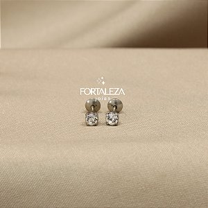 Brinco Ponto de Luz com Zircônia Cristal em Aço Inox