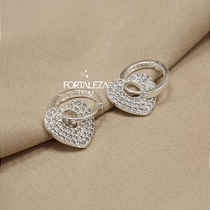 Brinco Argola de Coração Cravejado Banhado a Prata 925