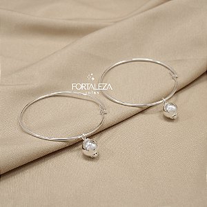 Brinco Argola com Bolinha Polida Banhado a Prata 925