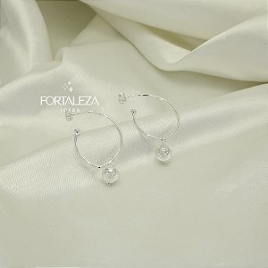 Brinco Argola com Bolinha Polida Banhado a Prata 925