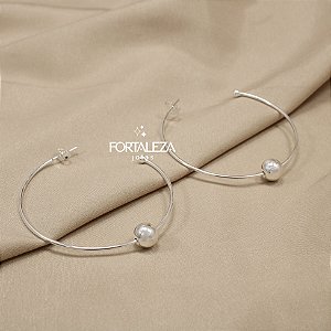 Brinco Argola com Bolinha Polida Banhado a Prata 925